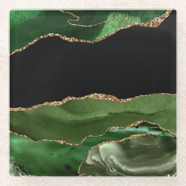 Dessous-de-verre En Verre Agate Marbrée Vert Émeraude Pierre Contemporaine (Devant)