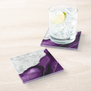 Dessous-de-verre En Verre Agate violet Parties scintillant argentée Marbre b