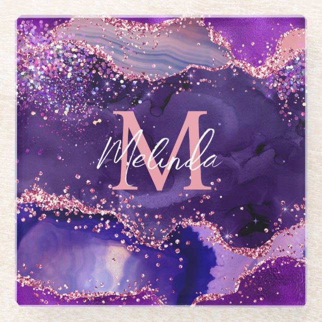 Dessous-de-verre En Verre Agitation des séquences de Parties scintillant vio (Devant)