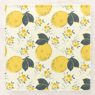 Dessous-de-verre En Verre Agrumes colorés, motif de fleurs de citron.