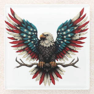 Dessous-de-verre En Verre Aigle rustique patriotique américain/américain cha
