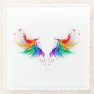Dessous-de-verre En Verre Ailes fluffy arc-en-ciel