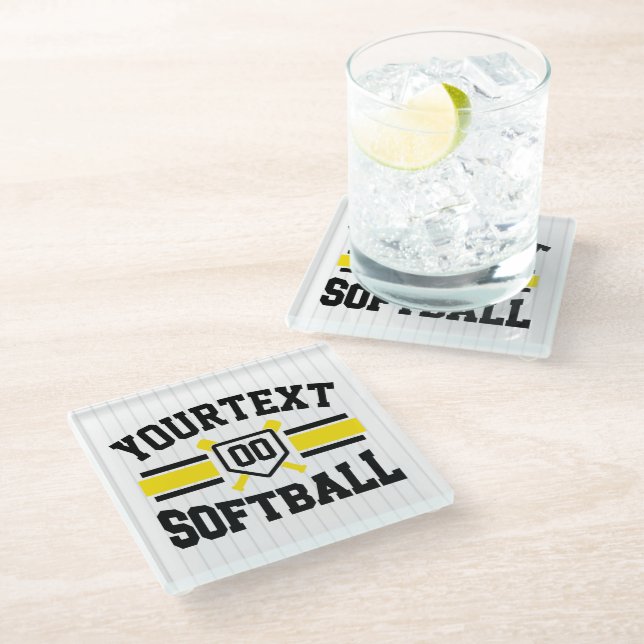 Dessous-de-verre En Verre AJOUT PERSONNALISÉ NOM Softball Player Varsity Tea (Incliné)