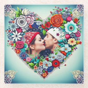 Dessous-de-verre En Verre Ajouter votre image   Cadre cardiaque floral