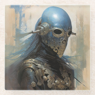 Dessous-de-verre En Verre Alien de science-fiction portant un masque casque