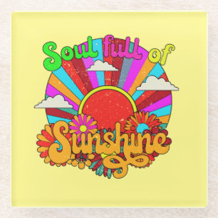 Dessous-de-verre En Verre Âme pleine de soleil - soleil rétro coloré