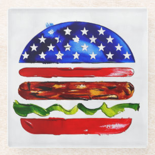Dessous-de-verre En Verre America Burger (Peinture Blanche No. 5)