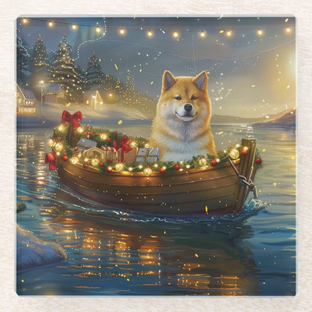 Dessous-de-verre En Verre American Akita Christmas Festive Voyage (Devant)