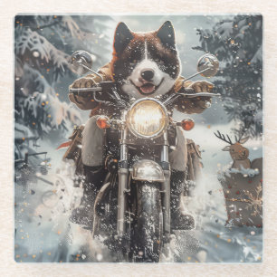 Dessous-de-verre En Verre American Akita Dog équitation moto Noël
