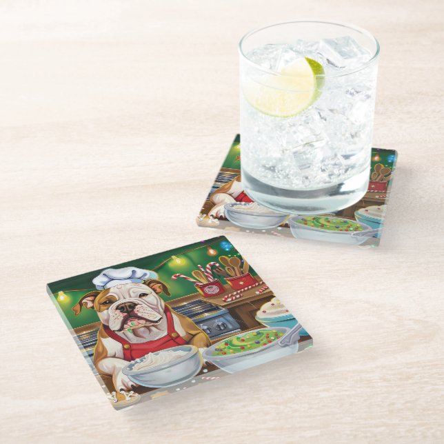 Dessous-de-verre En Verre American Bulldog Holiday Baking : Noël festif (Incliné)