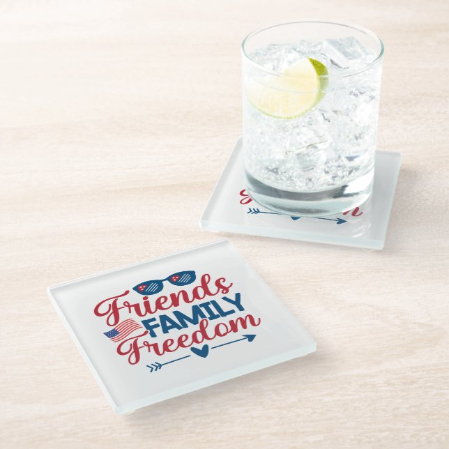 Dessous-de-verre En Verre Amis, famille et liberté (Incliné)