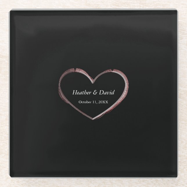 Dessous-de-verre En Verre Amour Coeur Attractif Charming Mariage (Devant)
