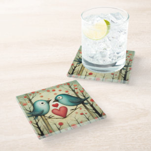 Dessous-de-verre En Verre Amour des oiseaux 3