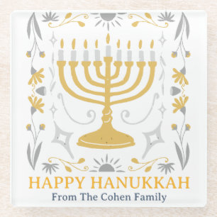 Dessous-de-verre En Verre Amour et Lumière Simple Joyeux Hanukkah en famil