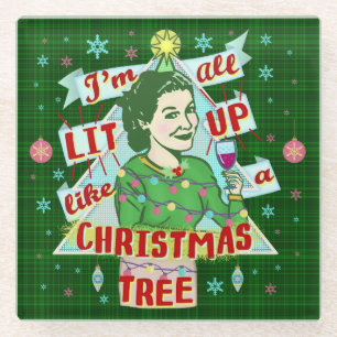 Dessous-de-verre En Verre Amusante rétro Humour de Noël