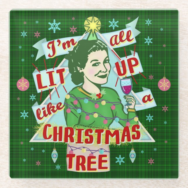 Dessous-de-verre En Verre Amusante rétro Humour de Noël (Devant)