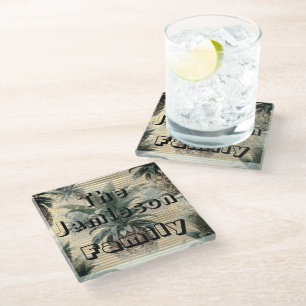 Dessous-de-verre En Verre Ananas vintage sur Gold Foil Nom de famille