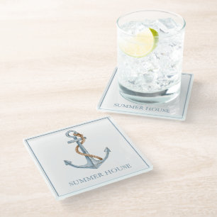 Dessous-de-verre En Verre Ancre Bleu vintage avec corde Personnalisée