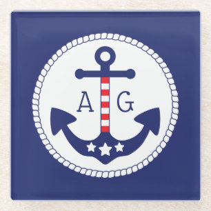 Dessous-de-verre En Verre Ancre nautique Étoiles et rayures patriotiques Mon