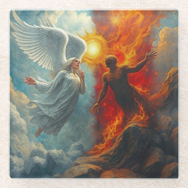 DESSOUS-DE-VERRE EN VERRE ANGEL AND DEVIL (Devant)