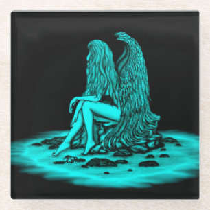 Dessous-de-verre En Verre Angel, perdu dans la pensée, noir et vert Design