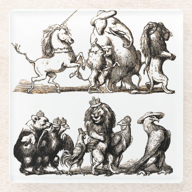 Dessous-de-verre En Verre Animal Cute Art Unicorn Elephant Lion Zoo (Devant)