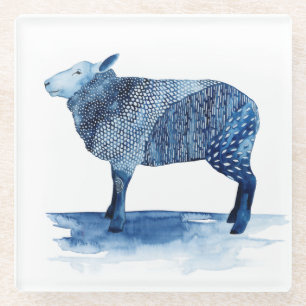 Dessous-de-verre En Verre Animaux de ferme de bleu de cobalt - moutons