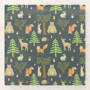 Dessous-de-verre En Verre Animaux de forêt vintages, Motif pour enfants.