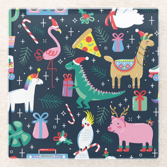 Dessous-de-verre En Verre Animaux De Noël, Design Sans Fil. (Devant)