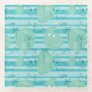 Dessous-de-verre En Verre Animaux mignons jouant avec de l'eau 1