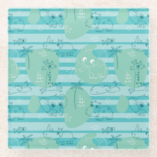 Dessous-de-verre En Verre Animaux mignons jouant avec de l'eau 1 (Devant)