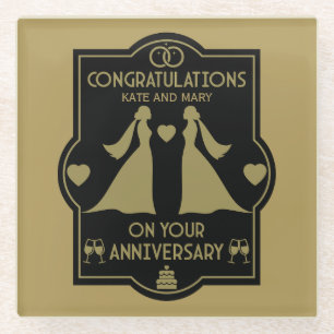 Dessous-de-verre En Verre Anniversaire Mariage des filles gays