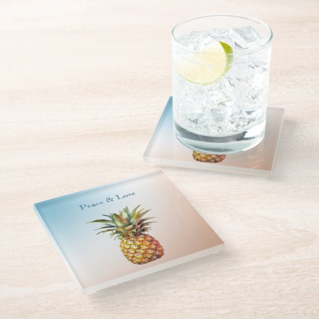 Dessous-de-verre En Verre Aqua Cream Joyeux ananas tropical (Incliné)