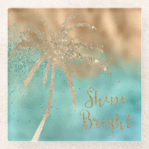 Dessous-de-verre En Verre Aqua Gold Palm Tree Parties scintillant brillante