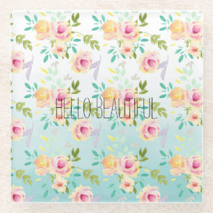 Dessous-de-verre En Verre Aqua Ombre rose jaune floral