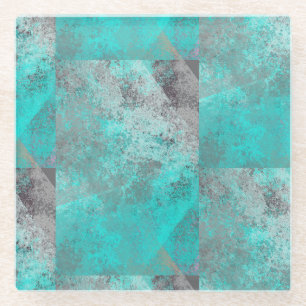 Dessous-de-verre En Verre Aqua Turquoise et Gris Stone