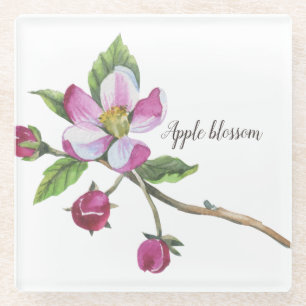 Dessous-de-verre En Verre Aquarelle Apple Blossom Botanique