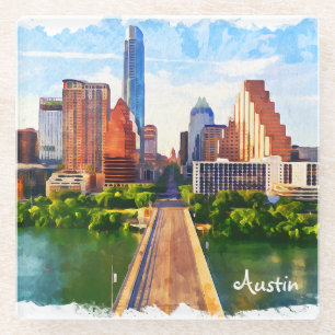 Dessous-de-verre En Verre Aquarelle Austin Texas Vintage voyage City
