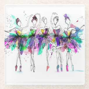Dessous-de-verre En Verre Aquarelle Ballerinas : Bright Dance Illustration