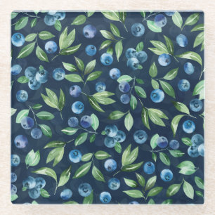 Dessous-de-verre En Verre Aquarelle Blueberry Dark Arrière - plan Motif