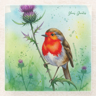 Dessous-de-verre En Verre Aquarelle botanique de Robin Bird et fleur de char