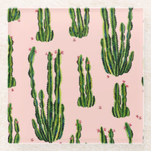 Dessous-de-verre En Verre Aquarelle Cactus : Blossoming Seamless Motif