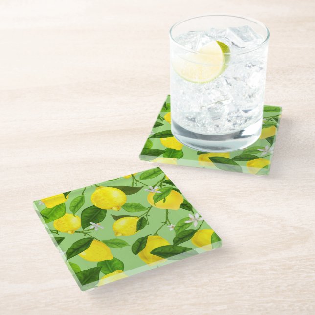 Dessous-de-verre En Verre Aquarelle Citron 3 (Incliné)