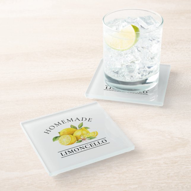 Dessous-de-verre En Verre Aquarelle Citrons Limoncello fait maison (Incliné)