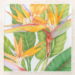 Dessous-de-verre En Verre Aquarelle de fleurs exotiques