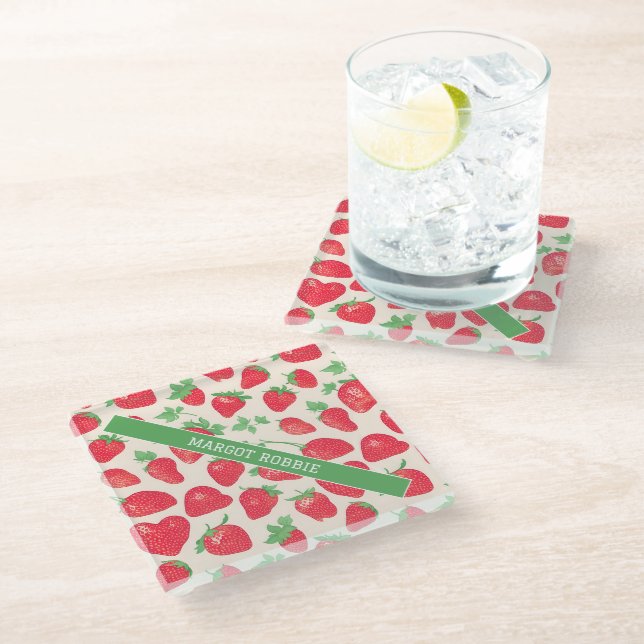 Dessous-de-verre En Verre Aquarelle de fraise Motif coloré (Incliné)