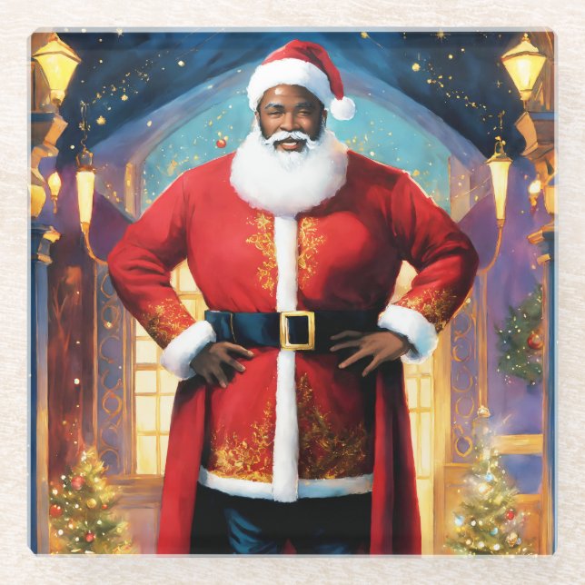 Dessous-de-verre En Verre aquarelle d'un santa claus noir (Devant)