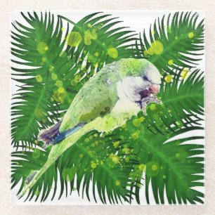 Dessous-de-verre En Verre Aquarelle feuille de perroquet et de palmier vert