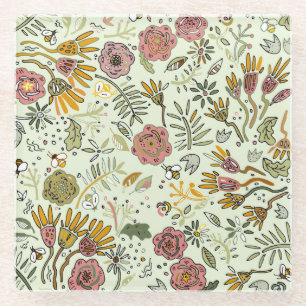 Dessous-de-verre En Verre Aquarelle Florale Fleurs d'abeille Élégante Modern