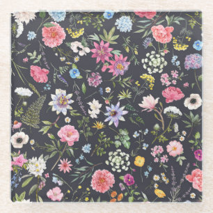 Dessous-de-verre En Verre Aquarelle Florale : Motif d'été doux.